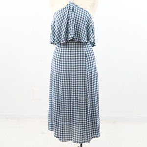 ASOS S Gingham Plaid Print Midi Halter Dress Blue